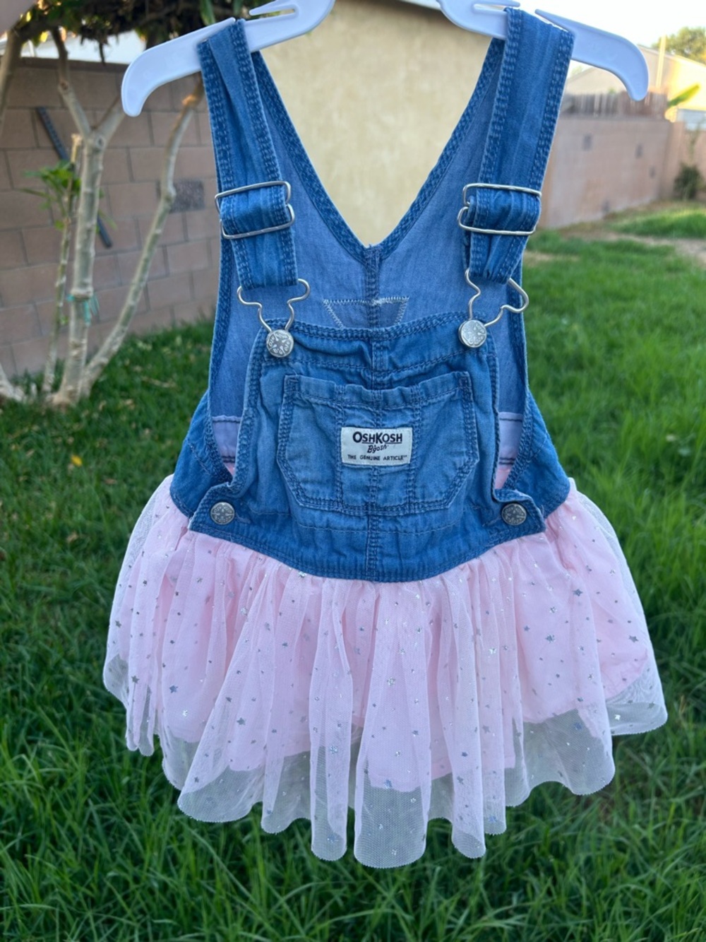 OshKosh B'gosh Denim Overall Dress with Pink Tulle Skirt